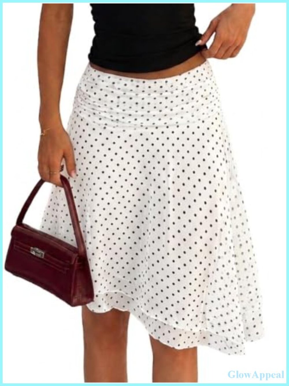 Asymmetrical Polka Dot Midi Mesh Skirt A-Line Flowy Knee Length